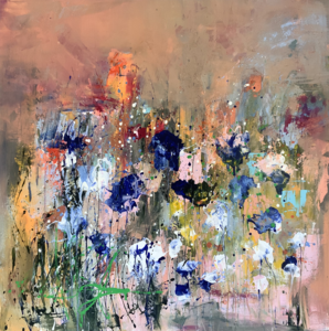 Flowerparty - 100 x 100 cm - Schilderij abstract