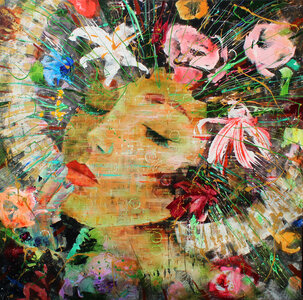 Floral Favors - 200 x 200 cm - Schilderij vrouw