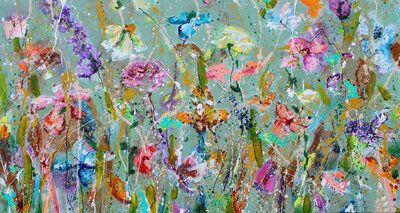 Free Flowers - 150 x 80 cm - Schilderij bloem