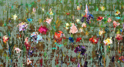 Garden Flowers - 150 x 80 cm - Schilderij bloem