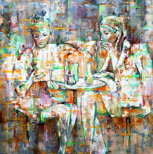 Sharing moments - 160 x 160 cm - Schilderij vrouw