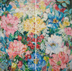 Fête des Fleurs 150 x 150 cm Bloemen schilderij