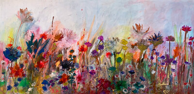 Flowerfield - 200 x 100 cm  - Schilderij bloemen