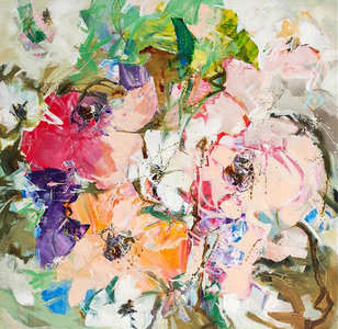injecteren Goedaardig Harde ring Soft Blush - 100 x 100 cm - Abstract bloemen schilderij